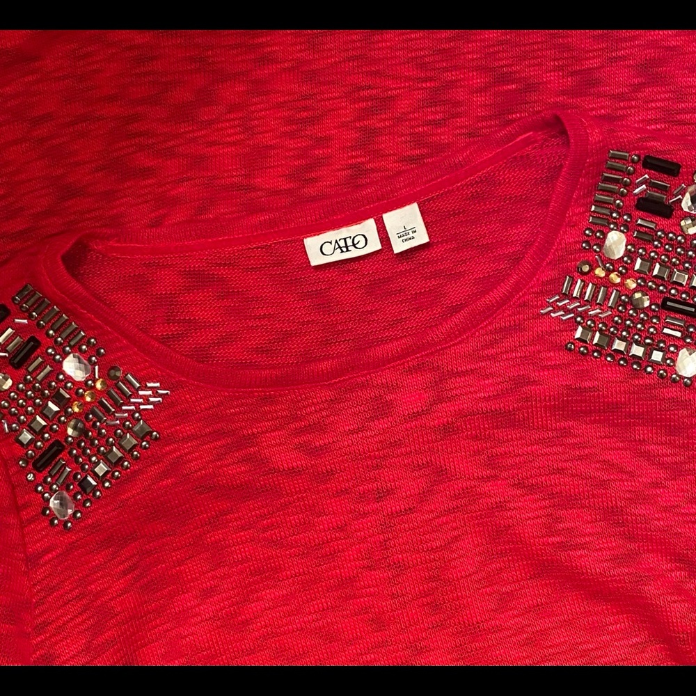 Cato Women’s Size L Red Long Sleeve Top Shirt Beaded NEW